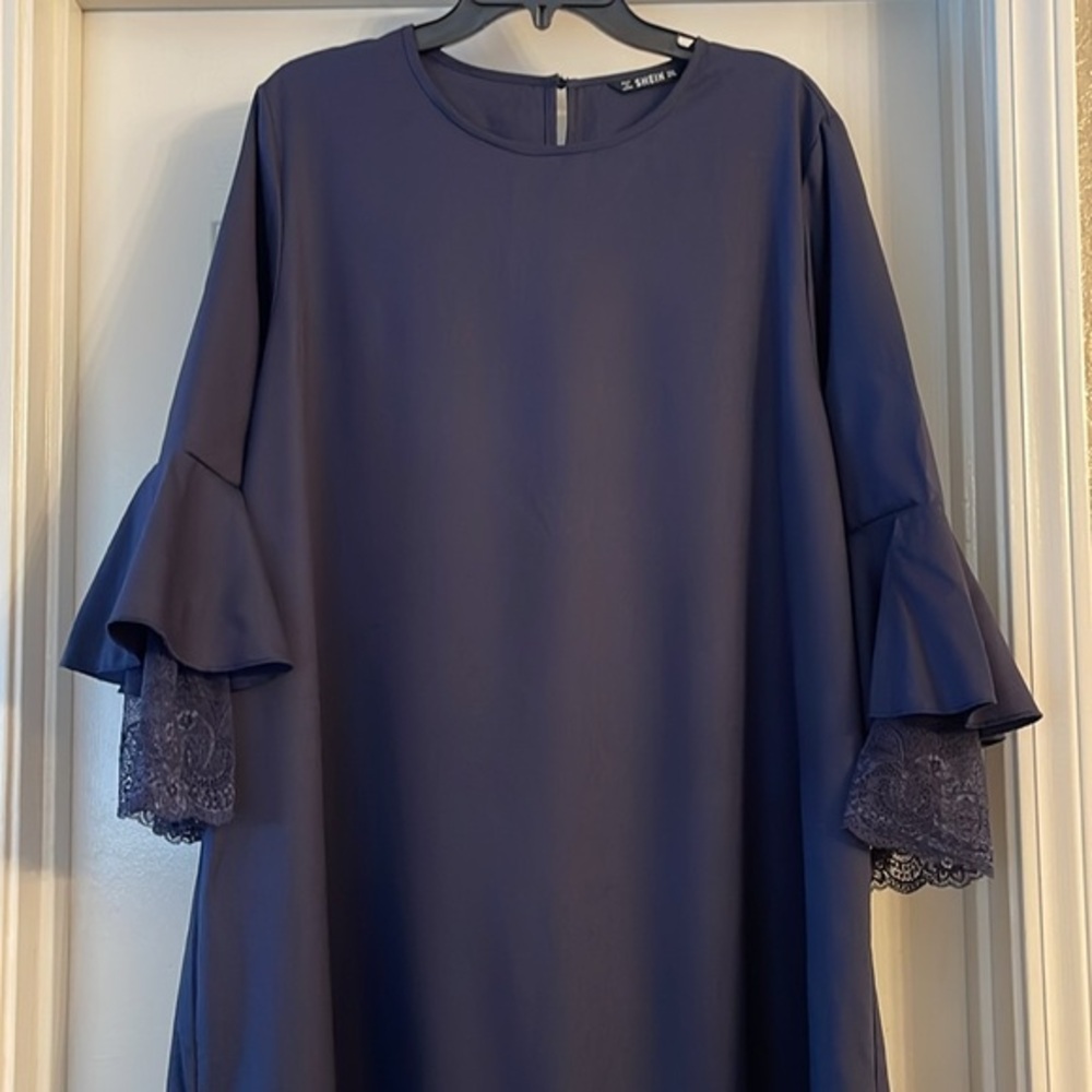 Shein Elegant Navy Blue Dress with Lace Trim size 2XL
